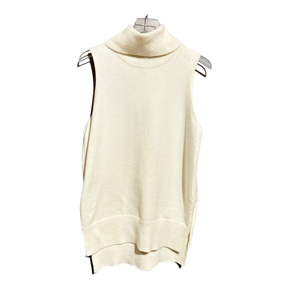 Carmen Marc Valvo Ivory White Sleeveless Turtleneck Stretch Sweater Size L - Picture 1 of 10